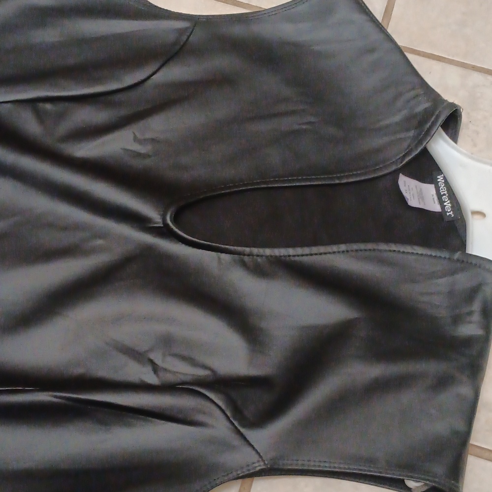 Elegant Faux Black Leather Midi Dress In 3x - Picture 2 of 3